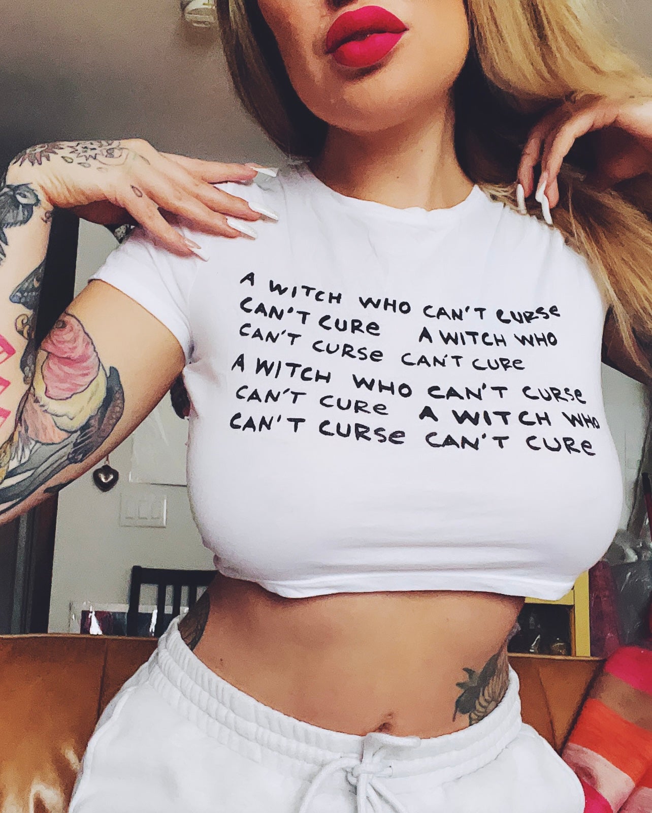 A Witch Who Can't Curse Can't Cure Femme Crop Tee