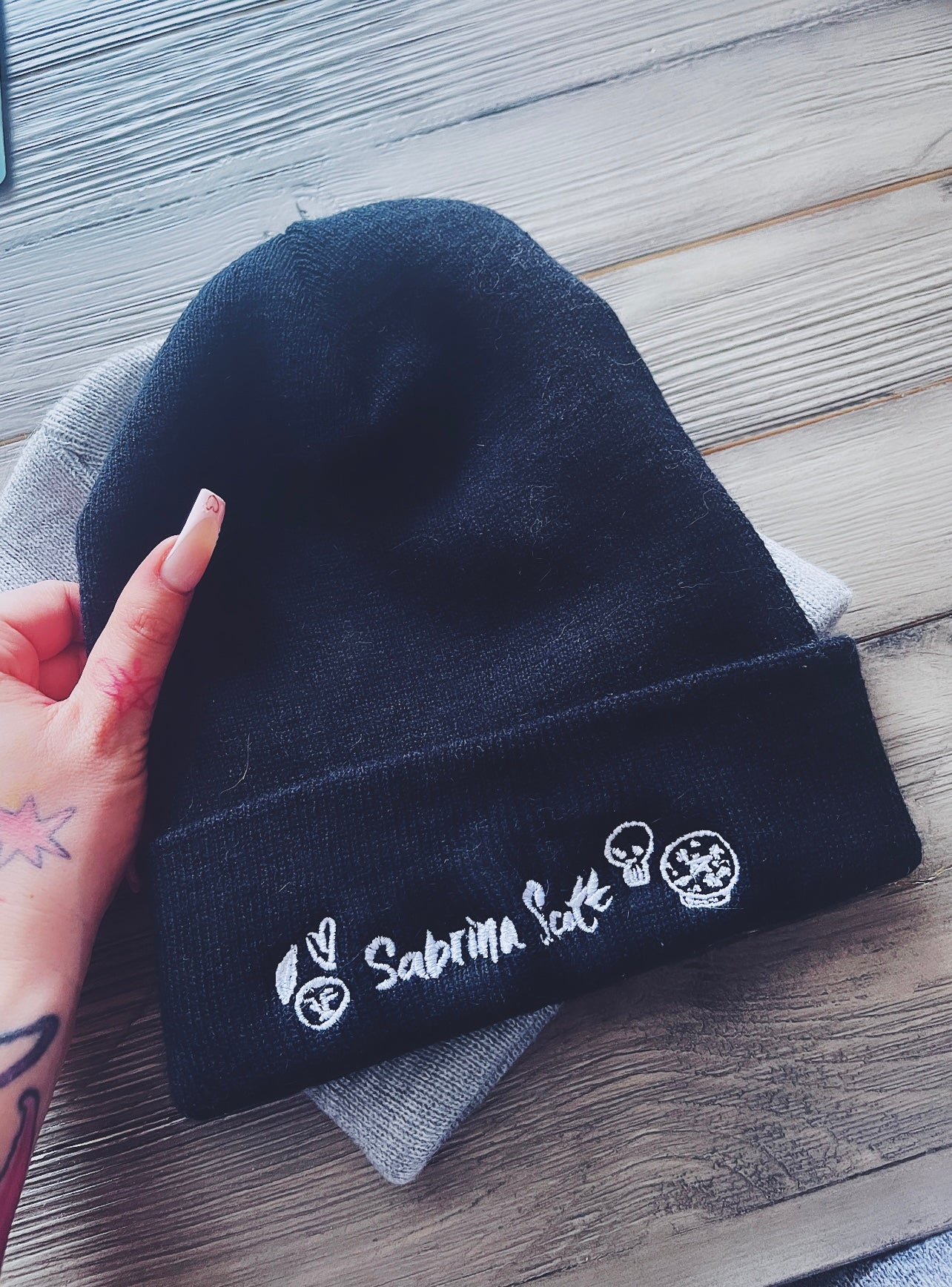 Black Sabrina Scott Logo Cuffed Knit Hat